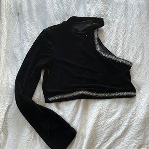 Black one shoulder velvet top